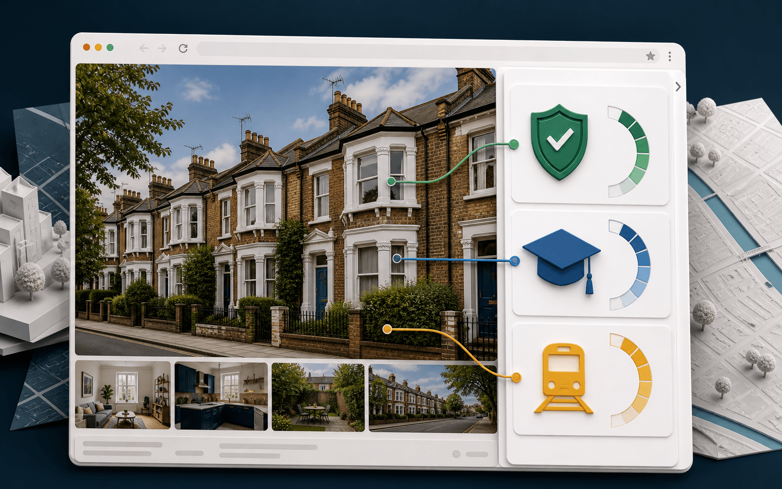 Livability Score browser sidebar revealing safety, schools and transport insights for a property